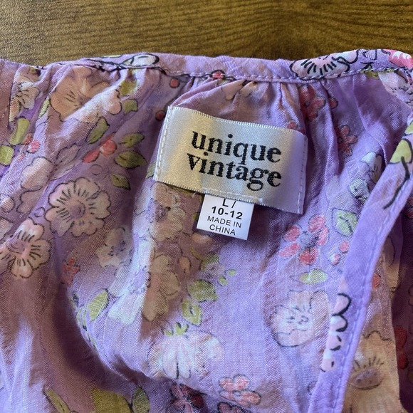 Unique Vintage Floral Tank Top Lavender Pink Ruffle Sleeveless Blouse L NWOT - Picture 5 of 7
